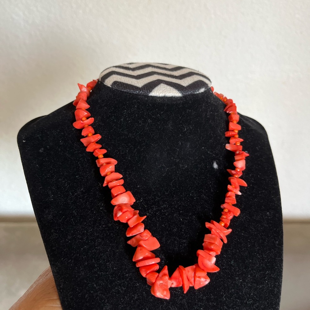 JJ’s Native American Orange Coral unique handmade beaded closure necklace.